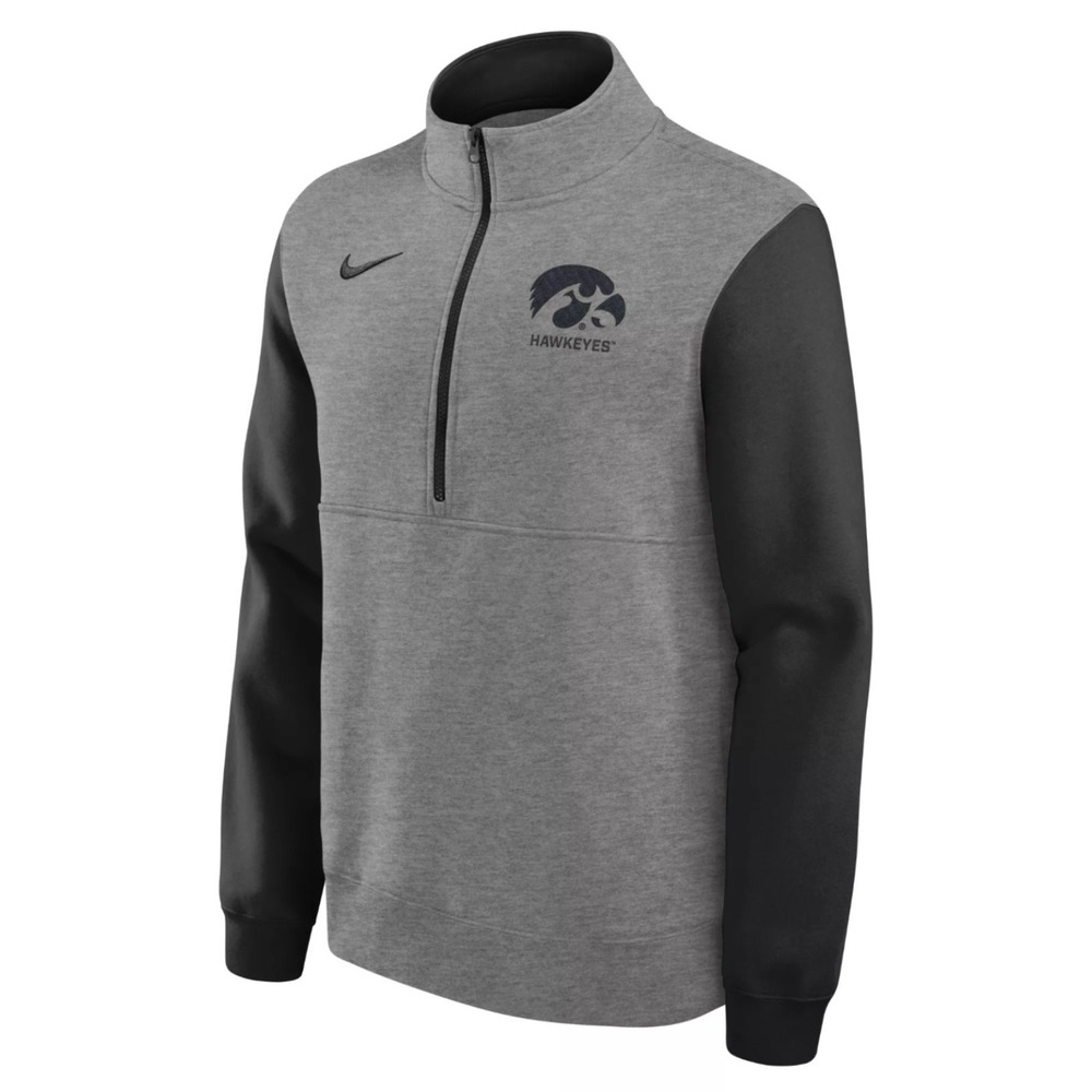 Nike Men's lowa Hawkeyes Dark Grey Heather Club Fleece Half-Zip‎ - XXL